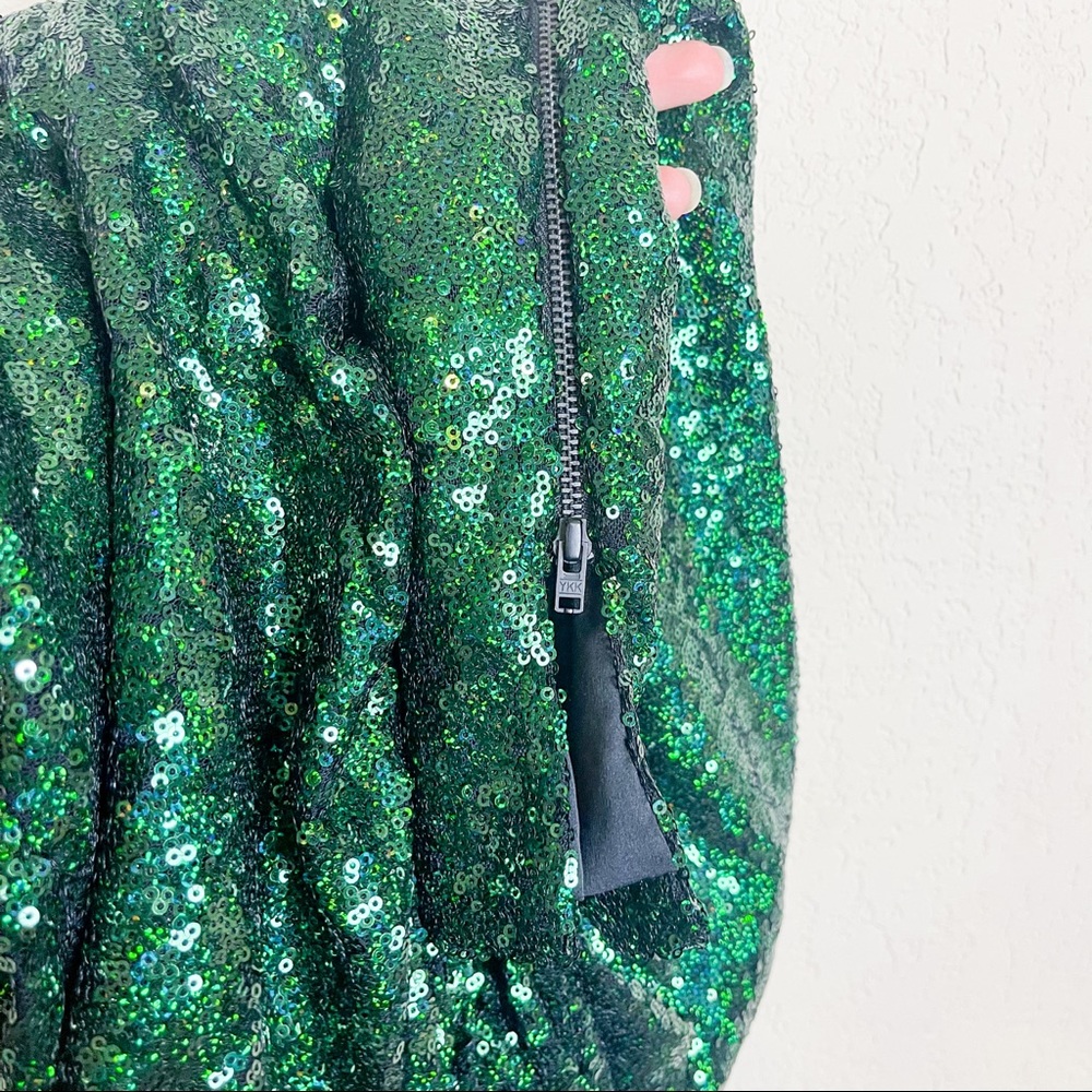 16Arlington One Sleeve Draped Sequined Tulle Mini Dress Green Size UK 8 US 4 - Picture 11 of 15